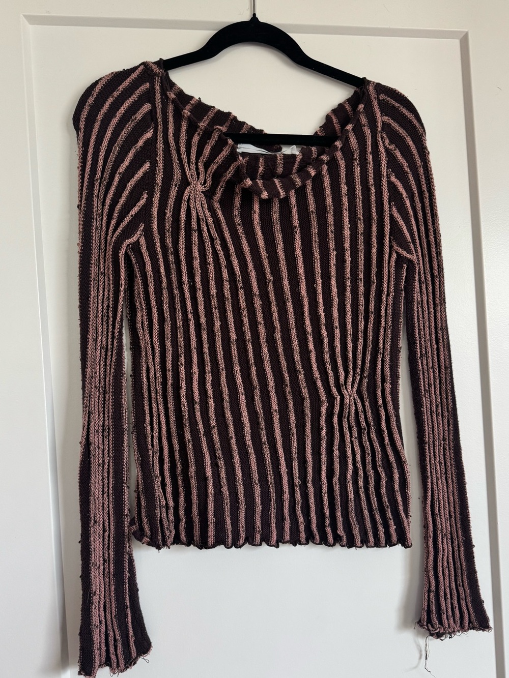 Urban Outfitters Silence + Sound Striped Long-Sleeve Knit Sweater - Pink + Brown